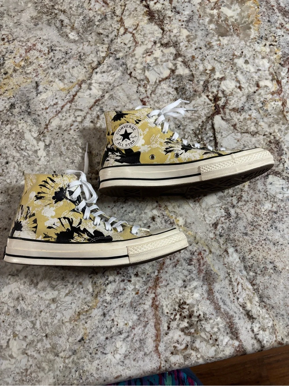 Converse  Yellow and Black Floral High-Top Sneakers
